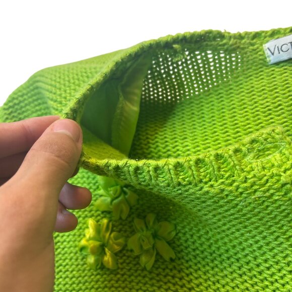 Victoria Jones Green Floral Embroidered Cardigan Sweater L Ramie Cotton Blend - Picture 5 of 8